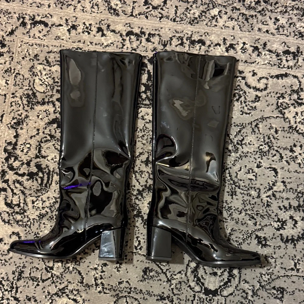 Zara Black Patent Heeled Boots - Picture 7 of 11